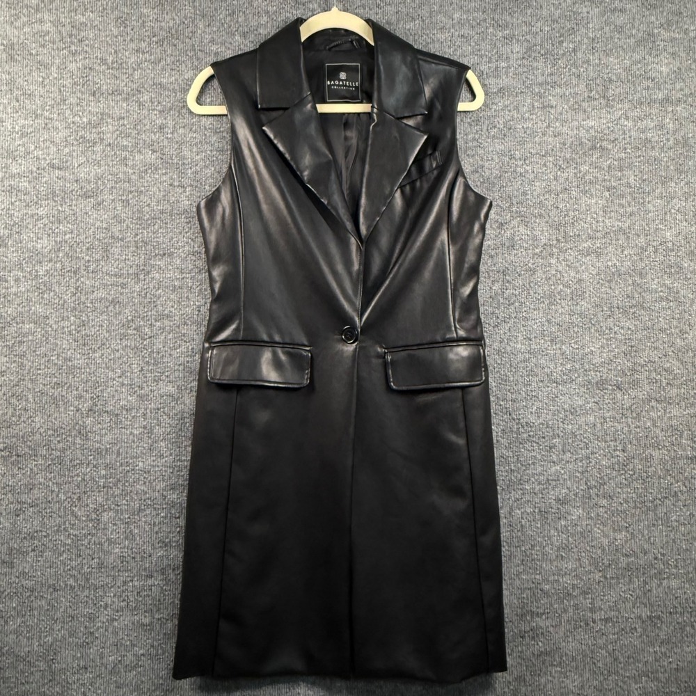 Bagatelle Womens Black Faux Leather Longline Vest Sleeveless Mob Wife Biker Core